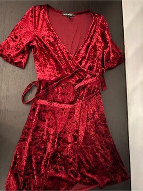 Derek Heart Red Velvet Wrap Mini Dress